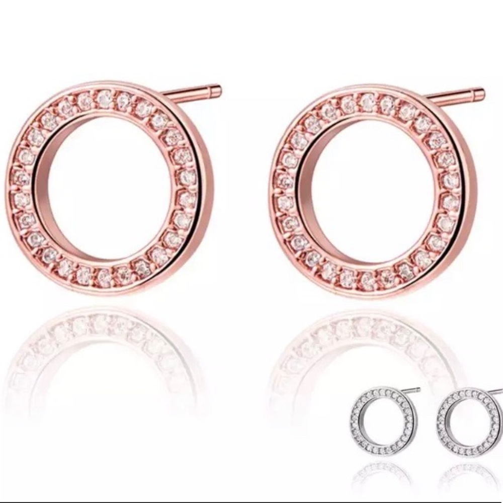 **New Luxury 18k Rose Gold Diamond Stud Earrings - Picture 2 of 4